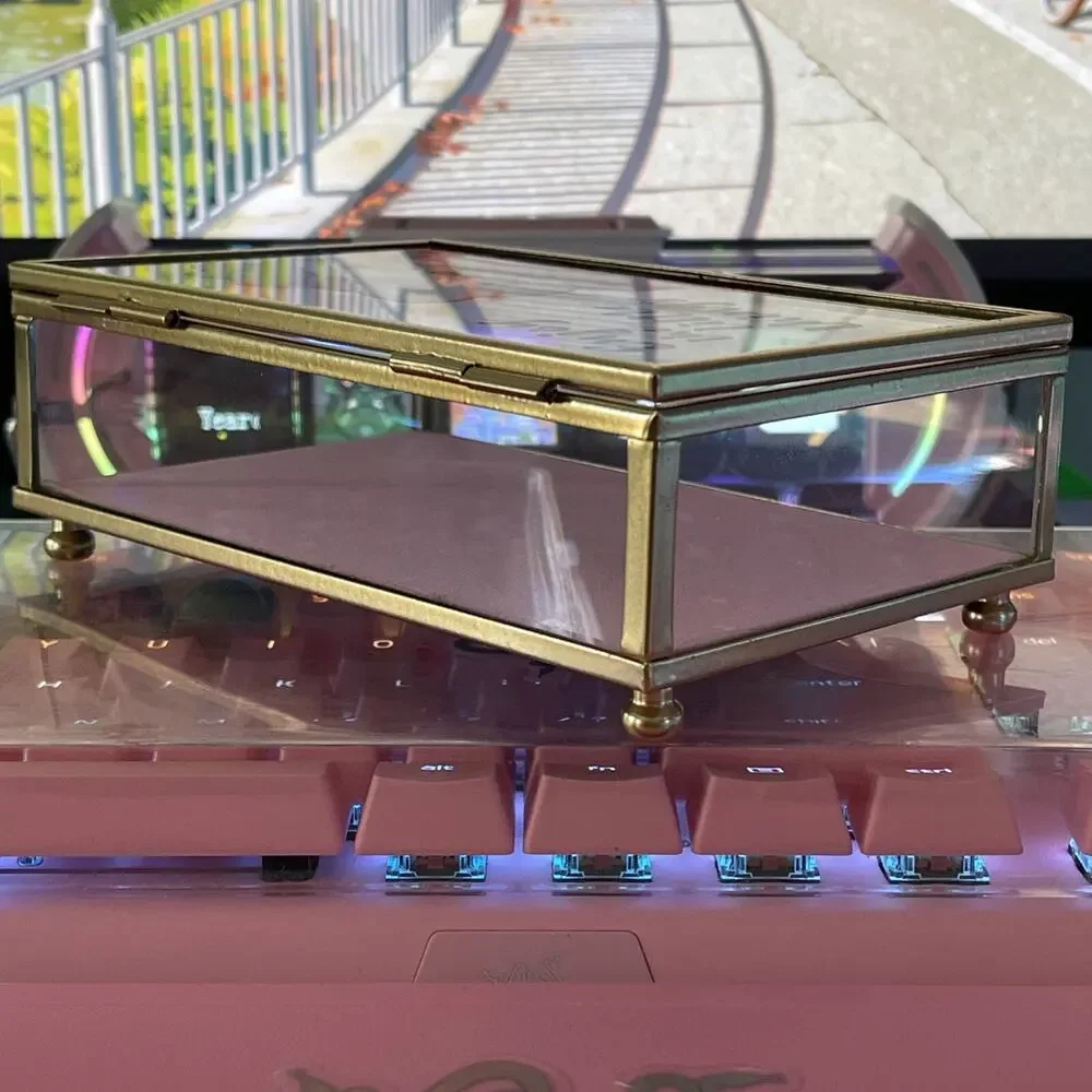Hello Kitty Glass Jewelry Box Pink Lined Bottom Gold 6